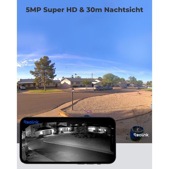Reolink 5MP WLAN Kamera Outdoor, 2,4GHz/5GHz WLAN CCTV IP Kamera Aussen mit Person/Auto/Tiererkennung, IP67 Wetterfest, Nachtsicht, Bewegungsmelder, SD-Kartenslot, Zeitraffer, Außenkamera RLC-510WA