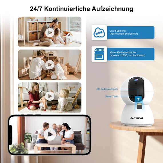 CiKiKWXO 2.4/5GHz Überwachungskamera Innen WLAN mit 2K (3MP) HD Kamera Überwachung Innen PTZ– Bewegungserkennung, IR Nachtsicht, Zwei-Wege-Audio Kompatibel mit Alexa für Haustier/Innen (2Stück)