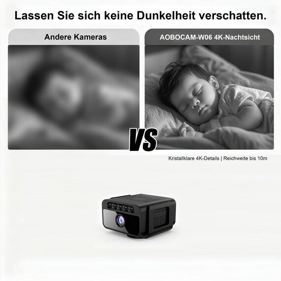 AOBOCAM Mini Kamera, WLAN 4K mit Cloud-Speicher - 150° Weitwinkel HD Überwachungskamera Innen- Drahtlose Sicherheitskamera mit Intelligente Bewegungserkennung/Nachtsicht/Energieeffiziente Akku