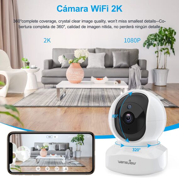 wansview 2K Kamera Überwachung innen - WLAN IP Camera, 2.4Ghz WLAN Kamera Indoor, WiFi Camera Indoor mit 2-Wege-Audio, Nachtsicht für Innenkamera mit Bewegungserkennung, Q5 Weiß