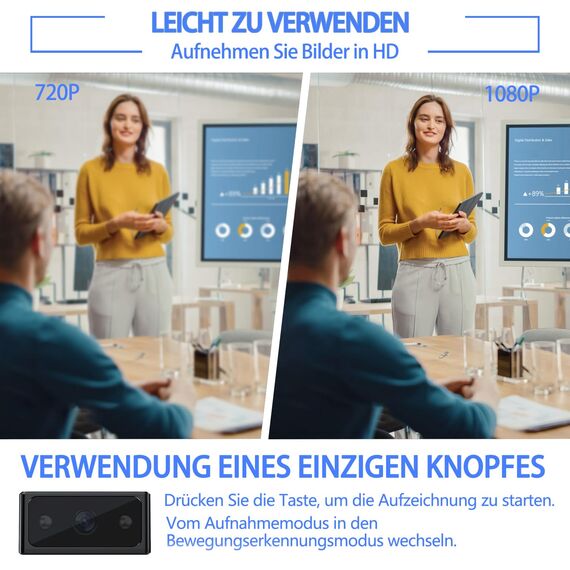 Mini-Surveillance-Kamera im kleinen Format - Innen- und Außenüberwachungskamera - High Definition (HD) 1080p - ohne WLAN - kompatibel mit 512 GB - Bewegungserkennung - Nachtsicht - Gravitationssensor