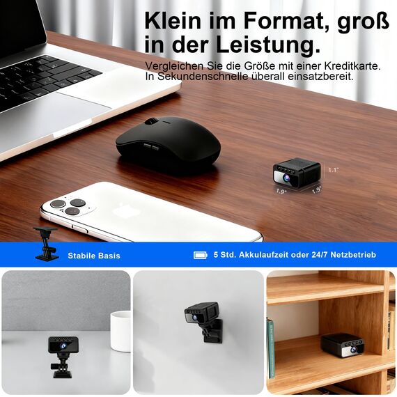 AOBOCAM Mini Kamera, WLAN 4K mit Cloud-Speicher - 150° Weitwinkel HD Überwachungskamera Innen- Drahtlose Sicherheitskamera mit Intelligente Bewegungserkennung/Nachtsicht/Energieeffiziente Akku