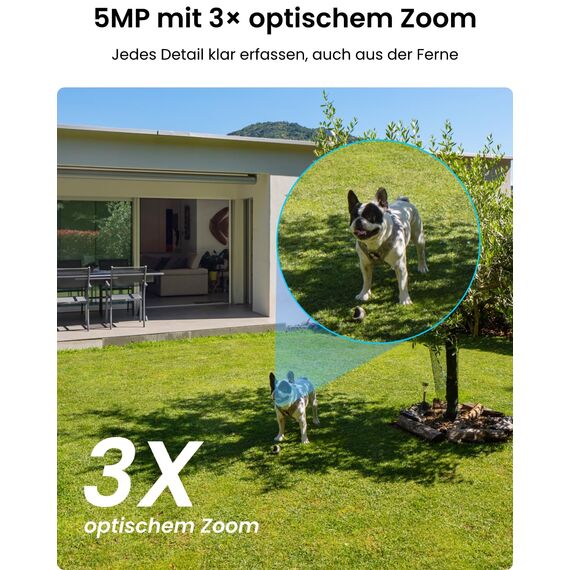 Reolink 5MP PTZ Überwachungskamera Aussen WLAN, 3X Optischer Zoom, 2,4/5GHz WLAN Kamera Outdoor mit Automatischer Verfolgung, Personen-/Fahrzeugerkennung, Vollfarb-Nachtsicht, E1 Outdoor Schwarz