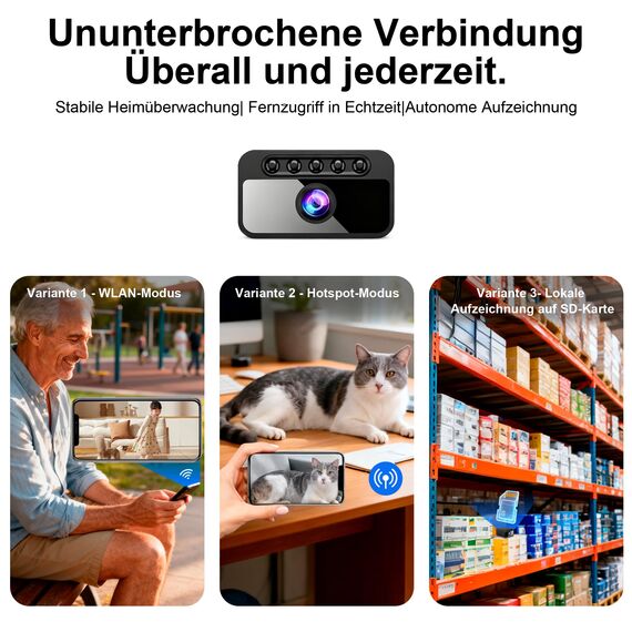 AOBOCAM Mini Kamera, WLAN 4K mit Cloud-Speicher - 150° Weitwinkel HD Überwachungskamera Innen- Drahtlose Sicherheitskamera mit Intelligente Bewegungserkennung/Nachtsicht/Energieeffiziente Akku