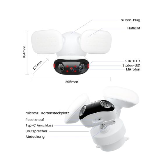 Reolink Elite Floodlight WiFi, 4K Wi-Fi 6 Überwachungskamera Aussen mit 3000 Lumen Flutlicht, Dimmbares Licht(3000K~6500K), WLAN Kamera Outdoor, Lokale KI-Videosuche, 180° Panoramablick, KI-Erkennung