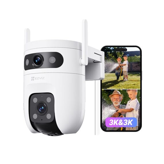 EZVIZ 5MP+5MP Überwachungskamera Aussen mit Dual-Lens, 2,4&5GHz WLAN, 360° PTZ Überwachung Outdoor, KI Personen/Fahrzeugerkennung, Auto-Tracking, Farbnachtsicht, Wetterfest, 2-Wege-Audio, C9c Dual 3K