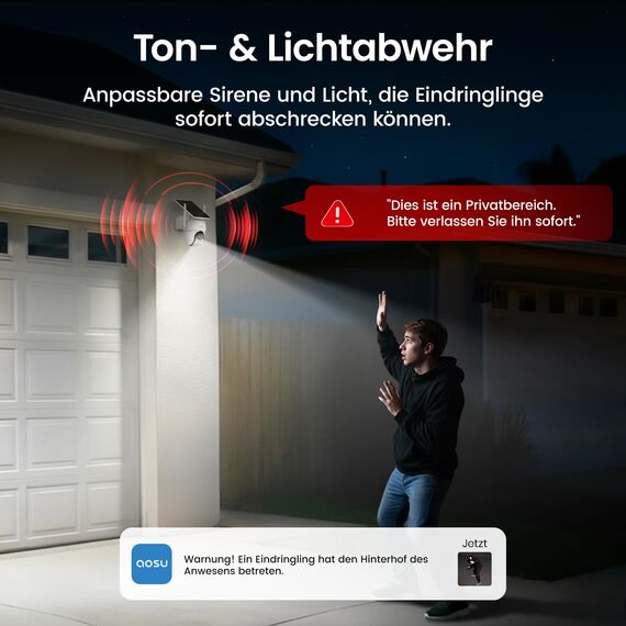 AOSU 2K Überwachungskamera Aussen Solar Akku, 4 Cam-Kit & aosuBase, Ohne Abonnement, 360° Panorama Kabellose Kamera, 32GB Lokaler Speicher, Auto-Tracking, Farb-Nachtsicht, 2 Wege Audio, 5G & 2.4G WLAN