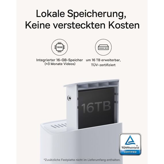 Baseus Security Überwachungskamera Aussen Kabellos 16TB Erweiterbarer Speicher, 210Tage Akku, IP67 Wetterfest, Nachtsicht, Kamera Überwachung WLAN mit 2K HD, 145°, 16GB Lokal Speicher - N1 4-Cam Kit