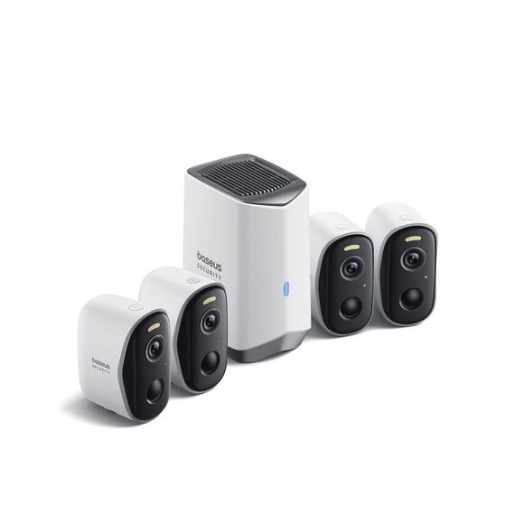 Baseus Security Überwachungskamera Aussen Kabellos 16TB Erweiterbarer Speicher, 210Tage Akku, IP67 Wetterfest, Nachtsicht, Kamera Überwachung WLAN mit 2K HD, 145°, 16GB Lokal Speicher - N1 4-Cam Kit