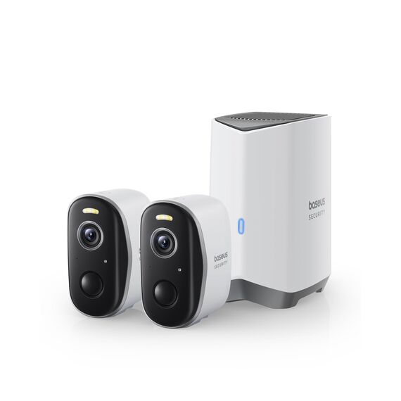 Baseus Security Überwachungskamera Aussen Akku 210Tage, 2K HD, 145 Grad, IP67 Wetterfest, Nachtsicht, Kamera Überwachung Kabellos WLAN mit Lokal Speicher, Menschen und Bewegungsmelder - N1 2-Cam Kit