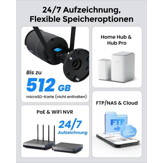 Reolink 2K+ Kabelgebundene Überwachungskamera Aussen, 2,4/5GHz WLAN Kamera Outdoor, IP67 Wetterfest, Person/Auto/Tiererkennung mit Alarmen, 5MP Nachtsicht, Zeitraffer, SD-Kartenslot, RLC-510WA Schwarz
