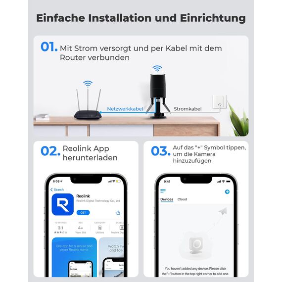 Reolink 2K+ Kabelgebundene Überwachungskamera Aussen, 2,4/5GHz WLAN Kamera Outdoor, IP67 Wetterfest, Person/Auto/Tiererkennung mit Alarmen, 5MP Nachtsicht, Zeitraffer, SD-Kartenslot, RLC-510WA Schwarz