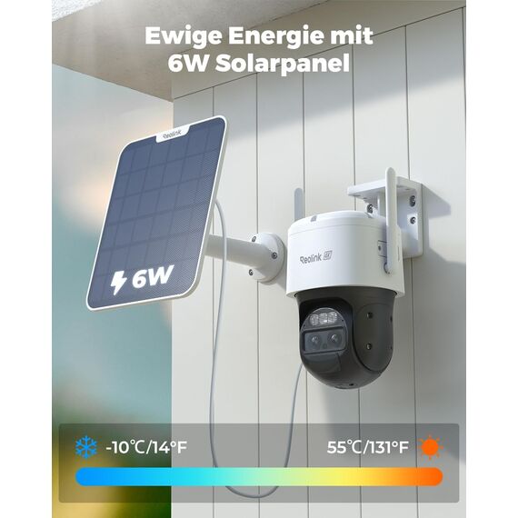 Reolink 4K PTZ Überwachungskamera Aussen Akku mit Auto-Tracking & Auto-Zoom, Dual Lens, 8MP Solar WLAN Kamera Outdoor, 2,4/5GHz WiFi, 30m Farbnachtsicht, KI-Erkennung, 360° View, TrackMix+Solarpanel