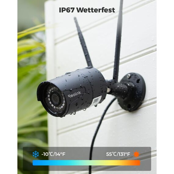Reolink 2K+ Kabelgebundene Überwachungskamera Aussen, 2,4/5GHz WLAN Kamera Outdoor, IP67 Wetterfest, Person/Auto/Tiererkennung mit Alarmen, 5MP Nachtsicht, Zeitraffer, SD-Kartenslot, RLC-510WA Schwarz