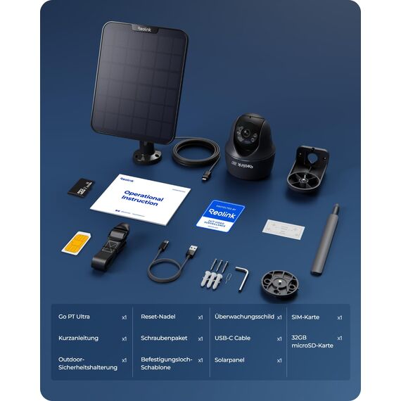 Reolink 4K 4G LTE Überwachungskamera Aussen mit SIM Karte Ohne WLAN, 355°&140° PTZ Solar Kamera Outdoor mit 8MP Farbnachtsicht, 32GB microSD-Karte, Go PT Ultra (Grau) +Solarpanel