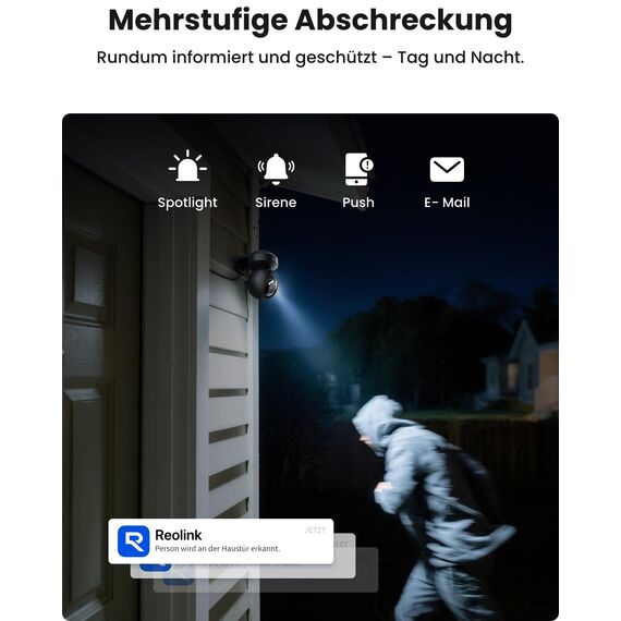 Reolink 4K PTZ Überwachungskamera Aussen WLAN, 3X Optischer Zoom, Auto-Tracking, 2,4/5GHz Wi-Fi 6, Person/Auto/Tiererkennung, Spotlights, 2-Wege-Audio, E1 Outdoor Pro (Schwarz)