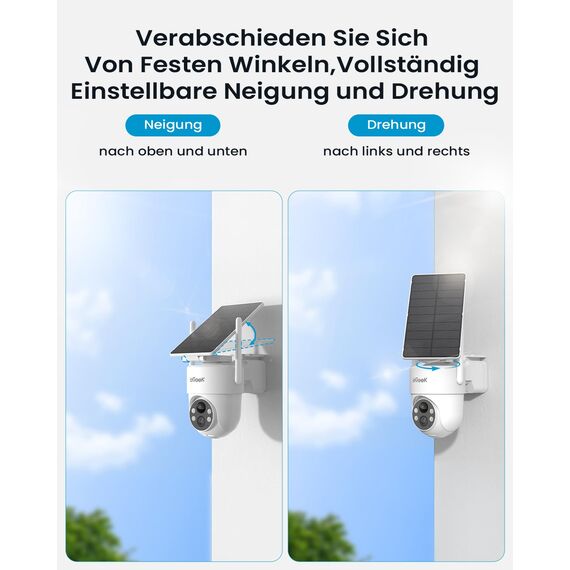 ieGeek 2K Überwachungskamera Aussen Solar: 360° PTZ Kamera Überwachung Aussen, 2.4GHz Aussenkamera WLAN kabellos akku mit PIR Bewegungsmelder, Outdoor Kamera mit Farb-Nachtsicht, 2-Wege-Audio, S5