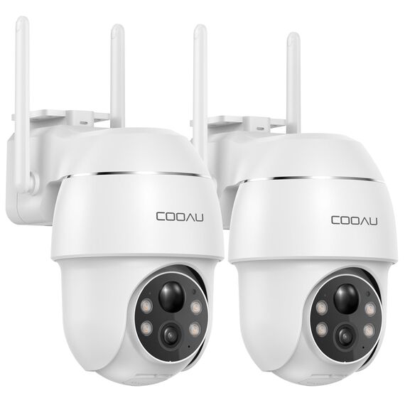 COOAU 2PCS Überwachungskamera Aussen Akku - 2K Kabellose WLAN IP WiFi 6 PTZ Kamera Outdoor mit Bluetooth-Verbindung, 4 Spotlight Farbnachtsicht, Intelligente KI-Erkennung