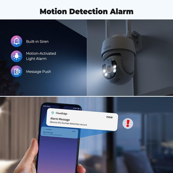 Codnida Überwachungskamera Aussen Set, 2K IP Kamera Überwachung Außen WLAN mit Automatische Verfolgung,PTZ,Nachtsicht in Farbe,Sirenenalarm,SD-Karte/Cloud-Speicher,Funktioniert mit Alexa
