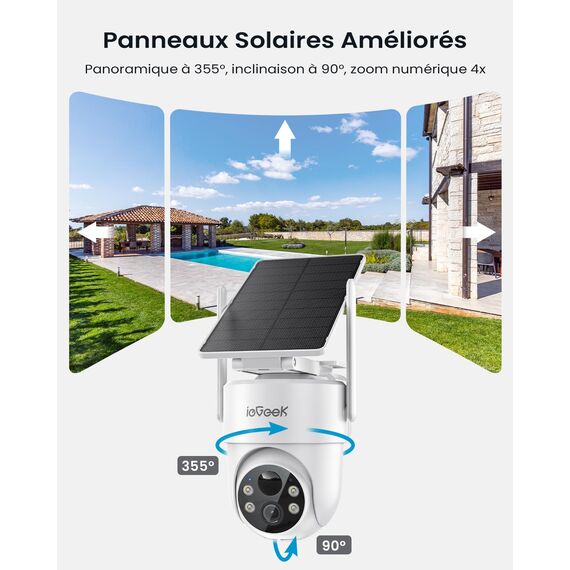 ieGeek 2K Überwachungskamera Aussen Solar: 360° PTZ Kamera Überwachung Aussen, 2.4GHz Aussenkamera WLAN kabellos akku mit PIR Bewegungsmelder, Outdoor Kamera mit Farb-Nachtsicht, 2-Wege-Audio, S5