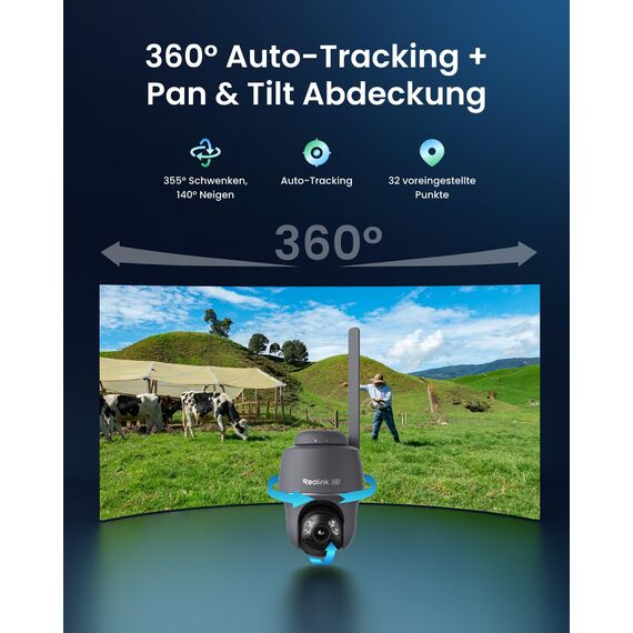 Reolink 4K 4G LTE Überwachungskamera Aussen mit SIM Karte Ohne WLAN, 355°&140° PTZ Solar Kamera Outdoor mit 8MP Farbnachtsicht, 32GB microSD-Karte, Go PT Ultra (Grau) +Solarpanel