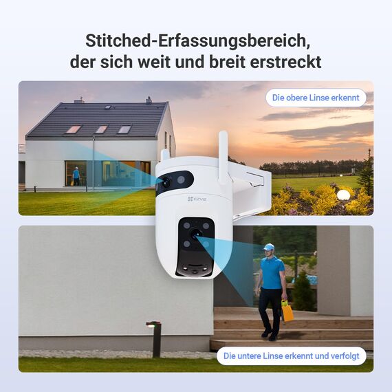 EZVIZ 5MP+5MP Überwachungskamera Aussen mit Dual-Lens, 2,4&5GHz WLAN, 360° PTZ Überwachung Outdoor, KI Personen/Fahrzeugerkennung, Auto-Tracking, Farbnachtsicht, Wetterfest, 2-Wege-Audio, C9c Dual 3K
