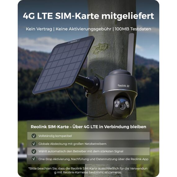 Reolink 4K 4G LTE Überwachungskamera Aussen mit SIM Karte Ohne WLAN, 355°&140° PTZ Solar Kamera Outdoor mit 8MP Farbnachtsicht, 32GB microSD-Karte, Go PT Ultra (Grau) +Solarpanel