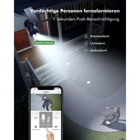 YESYAMO 2K Überwachungskamera Aussen Akku, 355°/90° Pan Tilt WLAN Kamera mit Farbnachtsicht, solar Kamera Überwachung außen, PIR Bewegungsmelder, IP66, Cloud/SD Storage, 2-Wege-Audio, 2,4 GHz WLAN
