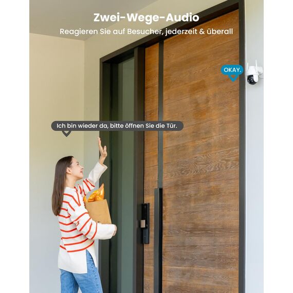 ieGeek 2K 3MP Überwachungskamera Aussen Solar, 360° PTZ Kamera Aussen Akku, 2.4GHz Kabellos Überwachungskamera mit PIR Bewegungsmelder,Farb-Nachtsicht, 2-Wege-Audio, IP65