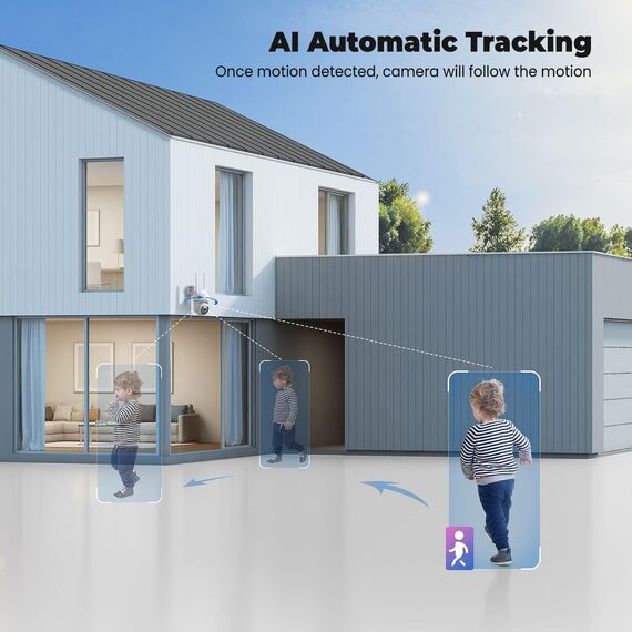Codnida Überwachungskamera Aussen Set, 2K IP Kamera Überwachung Außen WLAN mit Automatische Verfolgung,PTZ,Nachtsicht in Farbe,Sirenenalarm,SD-Karte/Cloud-Speicher,Funktioniert mit Alexa