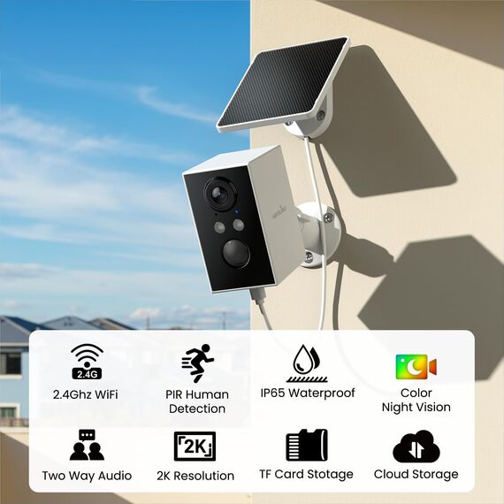 wansview Überwachungskamera Aussen Solar Akku - 2K Kamera Überwachung Aussenkamera WLAN Kabellos Akku mit Solarpanel, WiFi Camera Outdoor, Farbnachtsicht, PIR Bewegungserkennung, 2-Wege-Audio, IP65