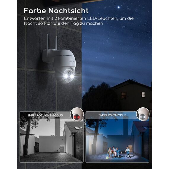 COOAU 2PCS Überwachungskamera Aussen Akku - 2K Kabellose WLAN IP WiFi 6 PTZ Kamera Outdoor mit Bluetooth-Verbindung, 4 Spotlight Farbnachtsicht, Intelligente KI-Erkennung