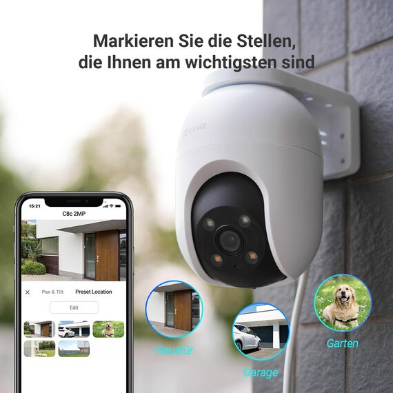 EZVIZ 2MP Überwachungskamera Aussen, WLAN IP Kamera mit 360° Abdeckung und Zwei-Wege-Audio, Personenerkennung mit Smart Tracking, Aktive Verteidigung mit Ton und Licht, wasserdicht, C8c 2 Pack