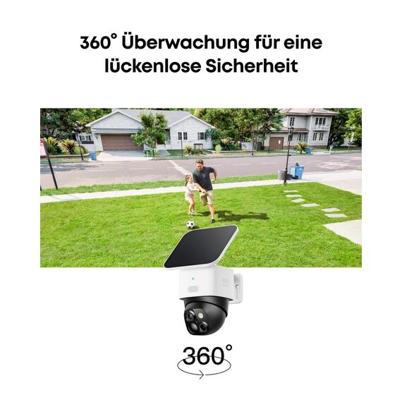 eufy Security SoloCam 2+1, Überwachungskamera aussen solar, 360°-Überwachung, Keine Toten Winkel, Überwachungskamera aussen mit 2,4-GHz-WLAN, Gebührenfreie Nutzung, HomeBase 3 kompatibel