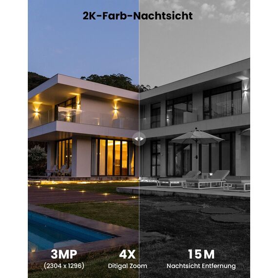 ieGeek 2K 3MP Überwachungskamera Aussen Solar, 360° PTZ Kamera Aussen Akku, 2.4GHz Kabellos Überwachungskamera mit PIR Bewegungsmelder,Farb-Nachtsicht, 2-Wege-Audio, IP65