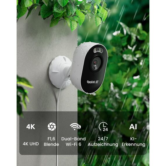 Reolink 4K Wi-Fi 6 Überwachungskamera Aussen mit 2,4/5GHz Dual-Band Wi-Fi, Farb-Nachtsicht, Plug-In WLAN Kamera Outdoor mit 24/7-Aufzeichnung, Intelligente Erkennung, Sirene, Wetterfest, Lumus Pro