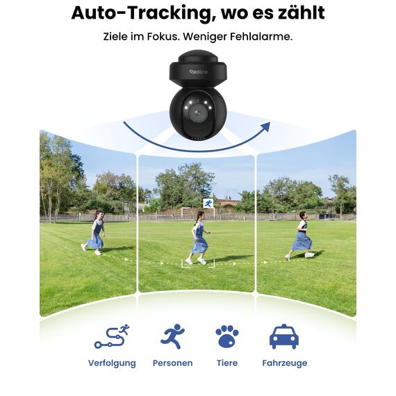 Reolink 4K PTZ Überwachungskamera Aussen WLAN, 3X Optischer Zoom, Auto-Tracking, 2,4/5GHz Wi-Fi 6, Person/Auto/Tiererkennung, Spotlights, 2-Wege-Audio, E1 Outdoor Pro (Schwarz)