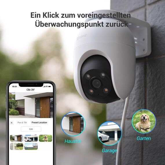 EZVIZ 4MP PTZ Überwachungskamera Aussen, WLAN IP Kamera Outdoor mit Personen-/Fahrzeugerkennung, Zwei-Wege-Audio, Automatischer Verfolgung und Vollfarb-Nachtsicht, Wetterfestes Design, C8c 2K+