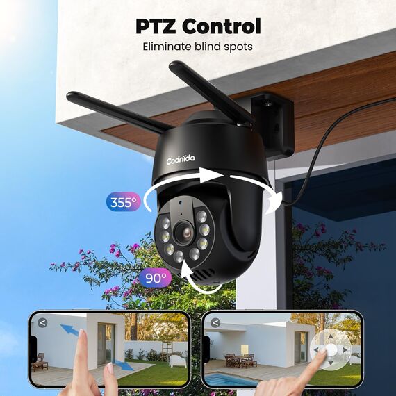 Codnida 5MP Überwachungskamera Aussen WLAN,2,4/5Ghz WiFi Kamera Outdoor mit Bewegungsmelder,Automatische Verfolgung,24/7 Aufnahme,Farbige Nachtsicht,IP66, 2-Wege-Audio,Schwarz(Alexa-Unterstützung)