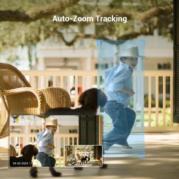 EZVIZ 4K PTZ Überwachungskamera Aussen WLAN, 2,4GHz WLAN Kamera Outdoor, Auto-Tracking, Personen-/Fahrzeugerkennung, Zwei-Wege-Audio, Farbnachtsicht, Wetterfest, C8c 8MP