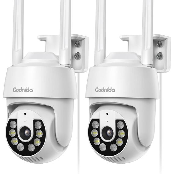 Codnida Überwachungskamera Aussen Set, 2K IP Kamera Überwachung Außen WLAN mit Automatische Verfolgung,PTZ,Nachtsicht in Farbe,Sirenenalarm,SD-Karte/Cloud-Speicher,Funktioniert mit Alexa