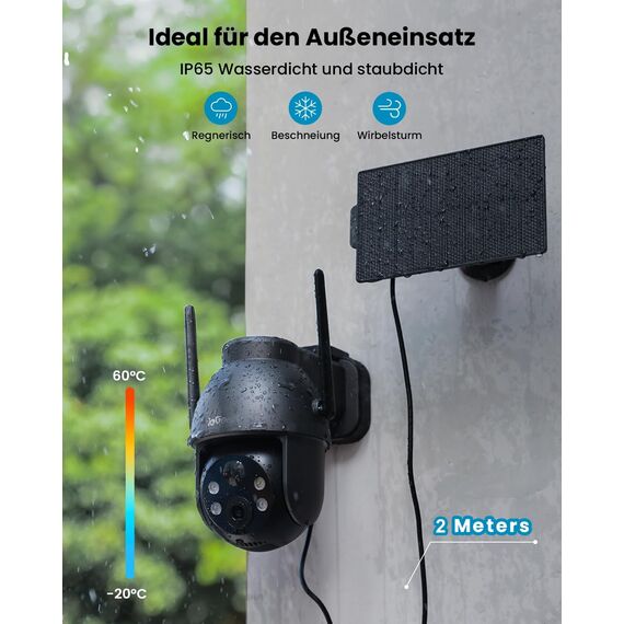 ieGeek 2K 3MP HD Überwachungskamera Aussen Solar, 360° PTZ Überwachungskamera Aussen Akku, 2.4GHz WLAN Kamera mit PIR Bewegungsmelder,Farb-Nachtsicht, 2-Wege-Audio, Cloud/SD Storage, IP65