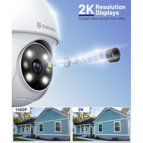 GALAYOU 2K Überwachungskamera Aussen, 360° PTZ WLAN IP Kamera Überwachung Aussen, WiFi Outdoor Camera mit Farbnachtsicht, 2-Wege-Audio, IP65 wetterfest für Garten/Haus/Wohnung, Y4W-2P