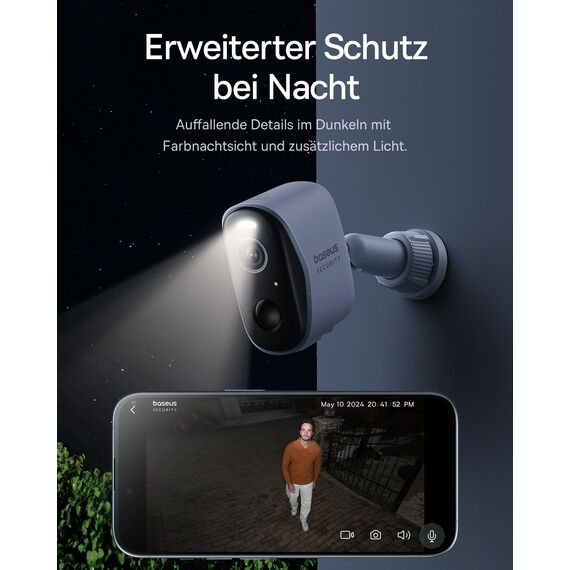 Baseus Security Überwachungskamera Aussen Akku 210Tage, 2K HD, 145 Grad, IP67 Wetterfest, Nachtsicht, Kamera Überwachung Kabellos WLAN mit Lokal Speicher, Menschen und Bewegungsmelder - N1 2-Cam Kit