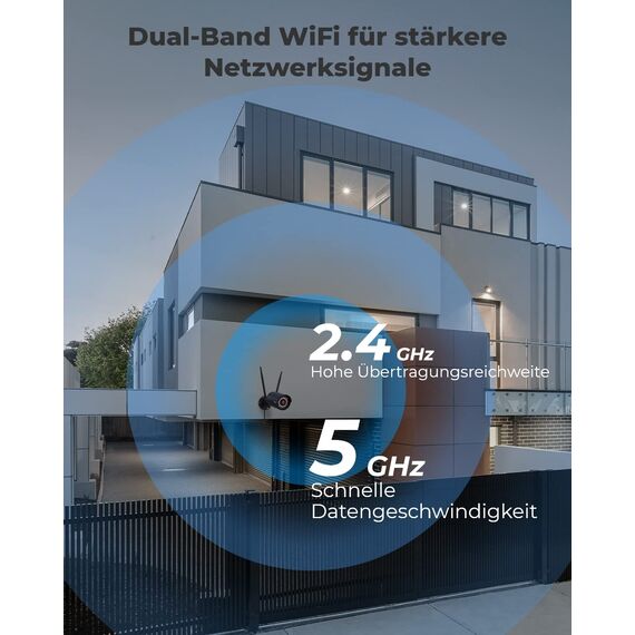 Reolink 2K+ Kabelgebundene Überwachungskamera Aussen, 2,4/5GHz WLAN Kamera Outdoor, IP67 Wetterfest, Person/Auto/Tiererkennung mit Alarmen, 5MP Nachtsicht, Zeitraffer, SD-Kartenslot, RLC-510WA Schwarz