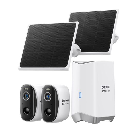 Baseus Security Überwachungskamera Aussen Solar Kabellos 16TB Erweiterbarer Speicher, Ewige Energie, IP67, Nachtsicht, 2K Kamera Überwachung WLAN mit Solarpanel, 16GB Lokal Speicher - N1 2-Cam Kit