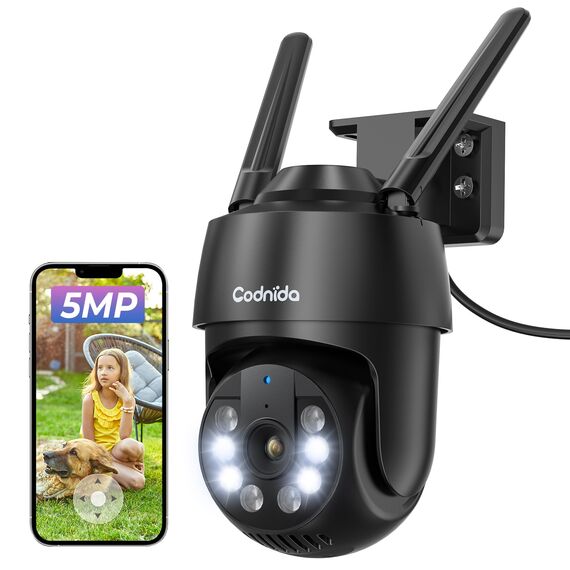 Codnida 5MP Überwachungskamera Aussen WLAN,2,4/5Ghz WiFi Kamera Outdoor mit Bewegungsmelder,Automatische Verfolgung,24/7 Aufnahme,Farbige Nachtsicht,IP66, 2-Wege-Audio,Schwarz(Alexa-Unterstützung)
