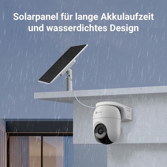 EZVIZ 4MP PTZ Überwachungskamera Aussen Akku, Kabellose WLAN-Außenkamera, 360° Überwachung, Farbnachtsicht, KI Personen- und Fahrzeugerkennung, 2-Wege-Audio, CB8 Lite mit 5W Solarpanel