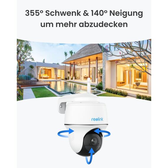 Reolink 2K Überwachungskamera Aussen Set WLAN mit Solar-/Akkubetrieb, Lokale Speicherung, 360° Schwenk- & Neigefunktion, Kamera Outdoor mit IR-Nachtsicht, Home Hub mit 2X Argus PT Lite +Solarpanel