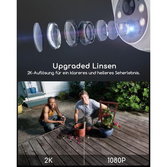 COOAU 2K Überwachungskamera Aussen Akku, 355°/90° Schwenkbar, Kabellose WLAN IP Kamera Outdoor mit Nachtsicht in Farbe, Personen-/Bewegungserkennung, IP66 Wasserdicht, Cloud-Speicher